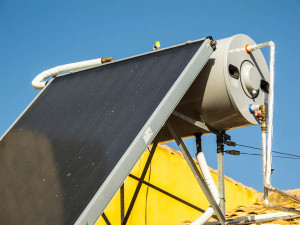 Detail of solar panel with storage tank below